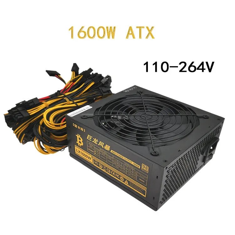 Black server power supply unit with multiple connector interfaces including 12 graphics card power ports