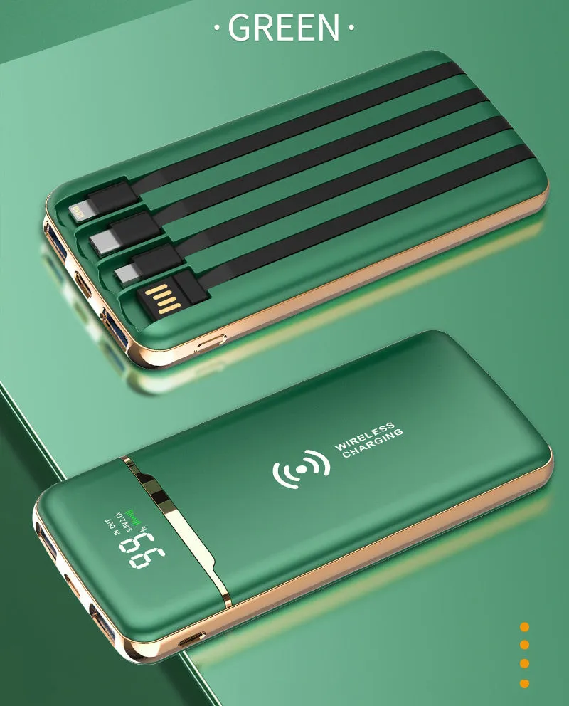 Gold-plated portable power bank with 20000mAh capacity, multi-USB output, plastic case in classic black