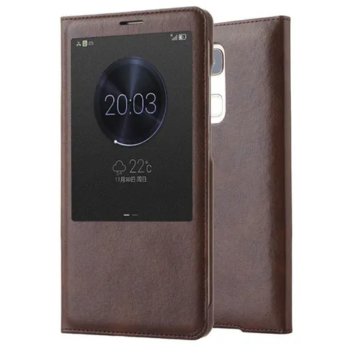 Huawei flip silicone phone case for Mate 7 in imitation leather clamshell design Coffee colour