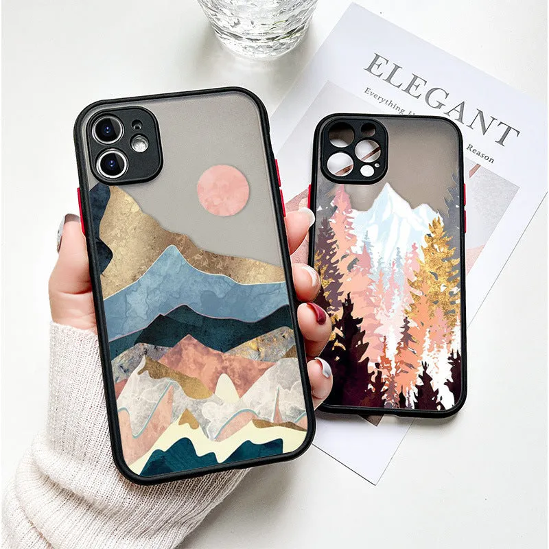 Retro oil painting black TPU phone case for iPhone showing artistic design