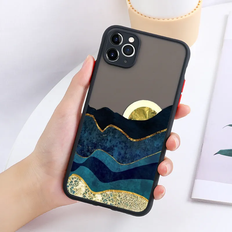 Retro oil painting black TPU phone case for iPhone showing artistic design