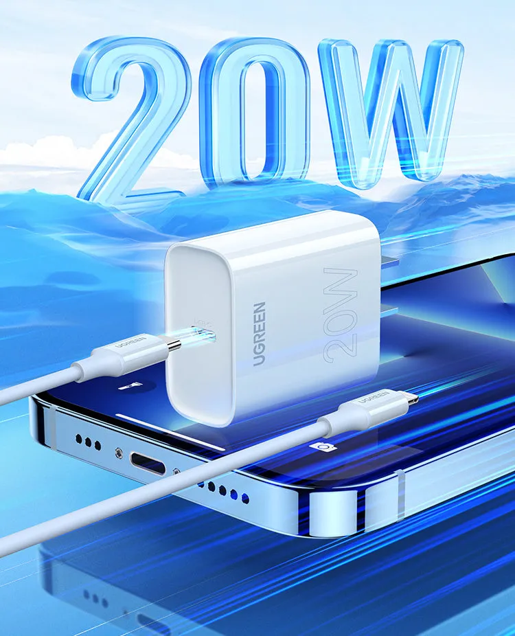 White Apple PD20W USB-C fast charger 20W MFi certified for iPhone 8-14