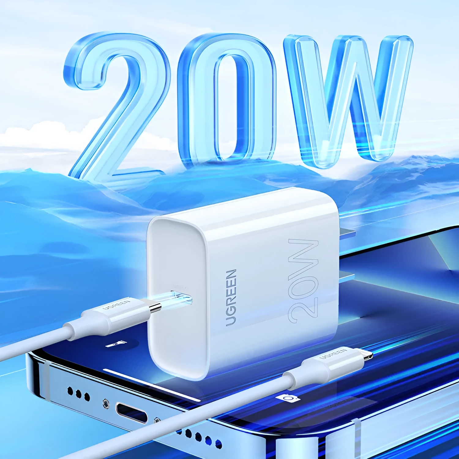 White Apple PD20W USB-C fast charger 20W MFi certified for iPhone 8-14