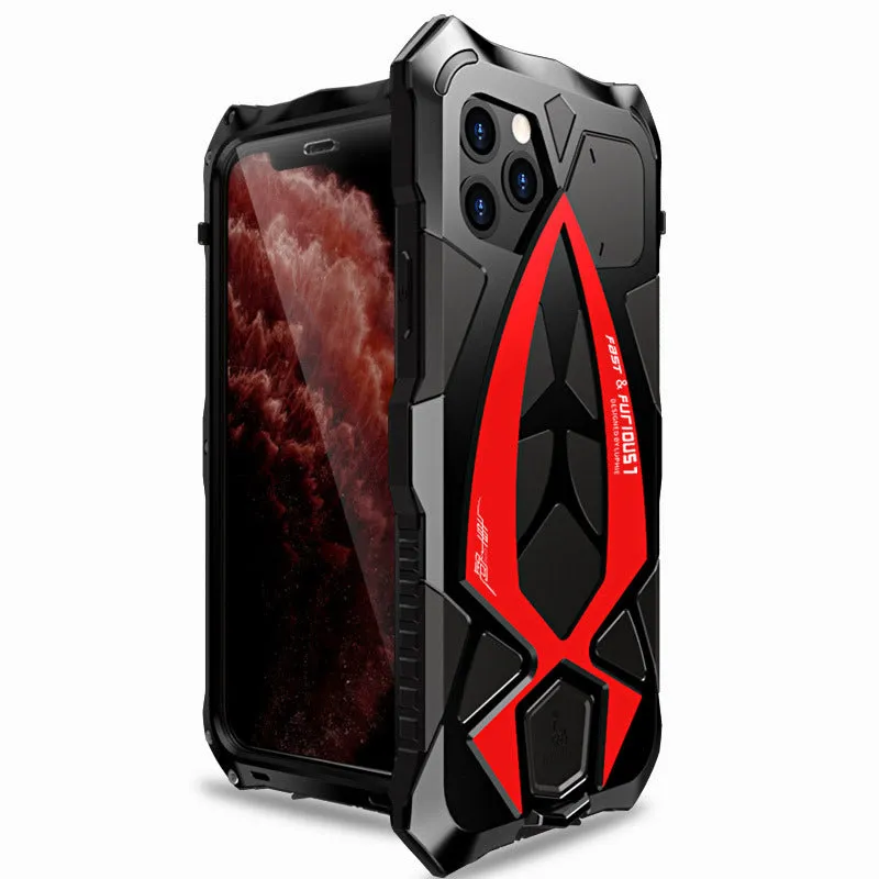 Metal camouflage phone case for iPhone 12 Pro Max 13 Pro showing back cover design