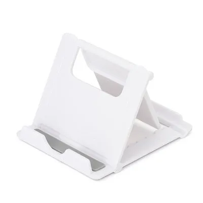 Multifunctional folding ABS stand for mobile phones and tablets, shown folded and in black colour