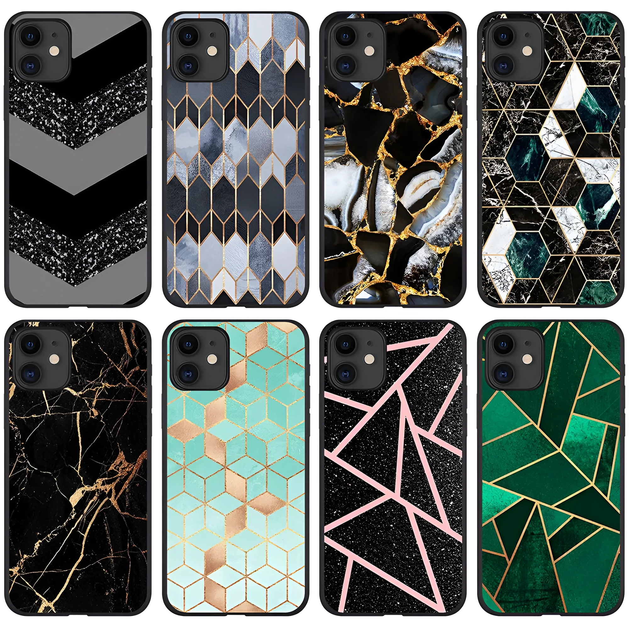 Marble pattern iPhone case with TPU PC construction showing waterproof drop-resistant features
