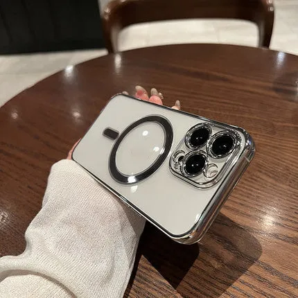 Magnetic electroplated transparent silicone back cover for Apple iPhone 13 and 12 series in Cangling Green