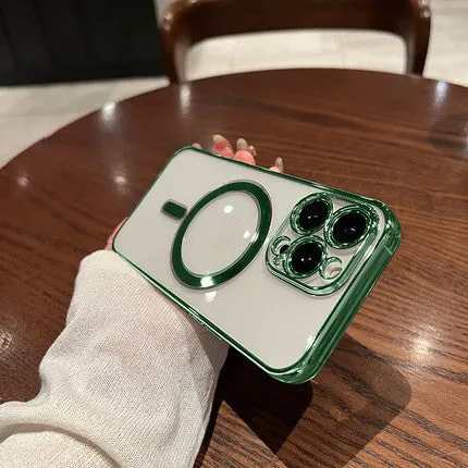 Magnetic electroplated transparent silicone back cover for Apple iPhone 13 and 12 series in Cangling Green