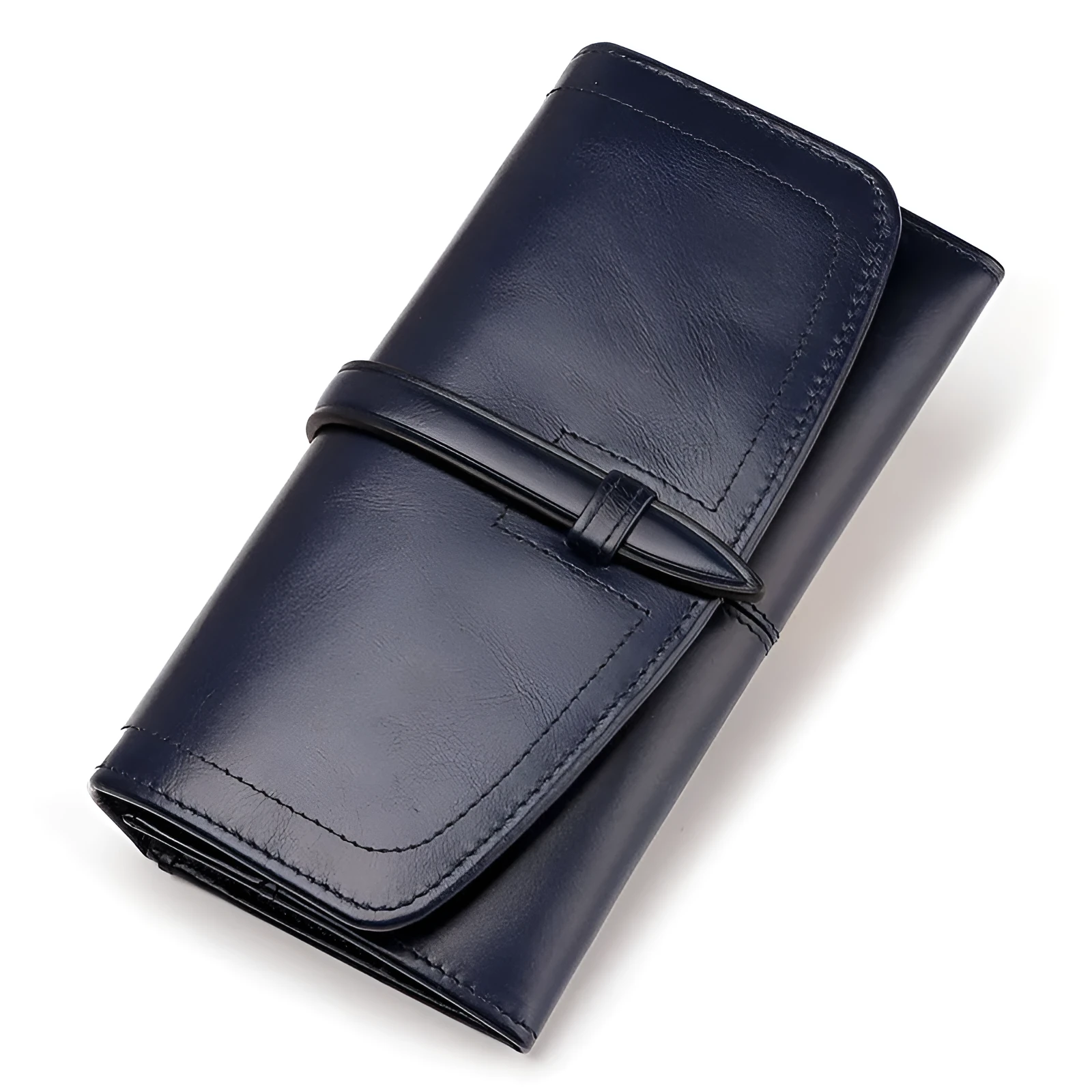 Long zipper retro womens wallet black genuine leather large capacity with multiple compartments