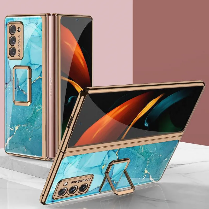 Folding vertical clock phone case for Samsung Galaxy Z Fold2 in malachite green with integrated clock stand