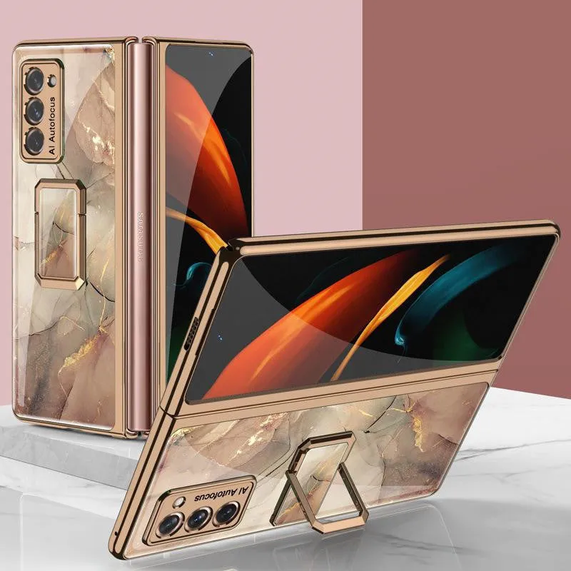 Folding vertical clock phone case for Samsung Galaxy Z Fold2 in malachite green with integrated clock stand