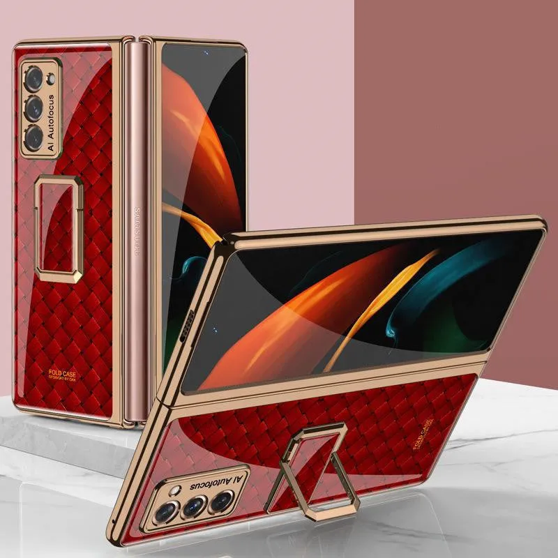 Folding vertical clock phone case for Samsung Galaxy Z Fold2 in malachite green with integrated clock stand