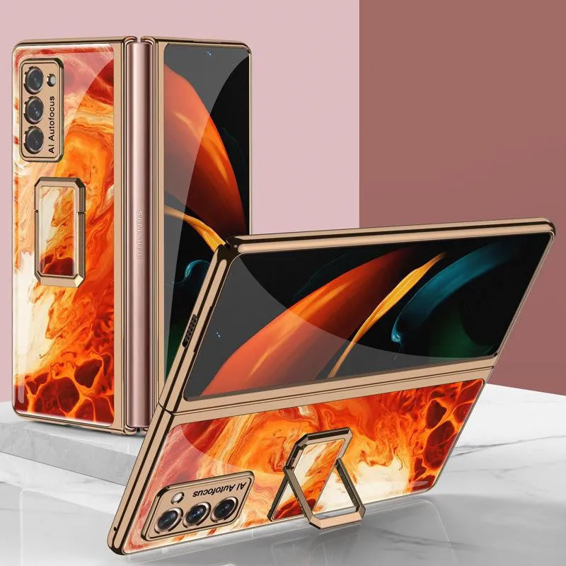 Folding vertical clock phone case for Samsung Galaxy Z Fold2 in malachite green with integrated clock stand