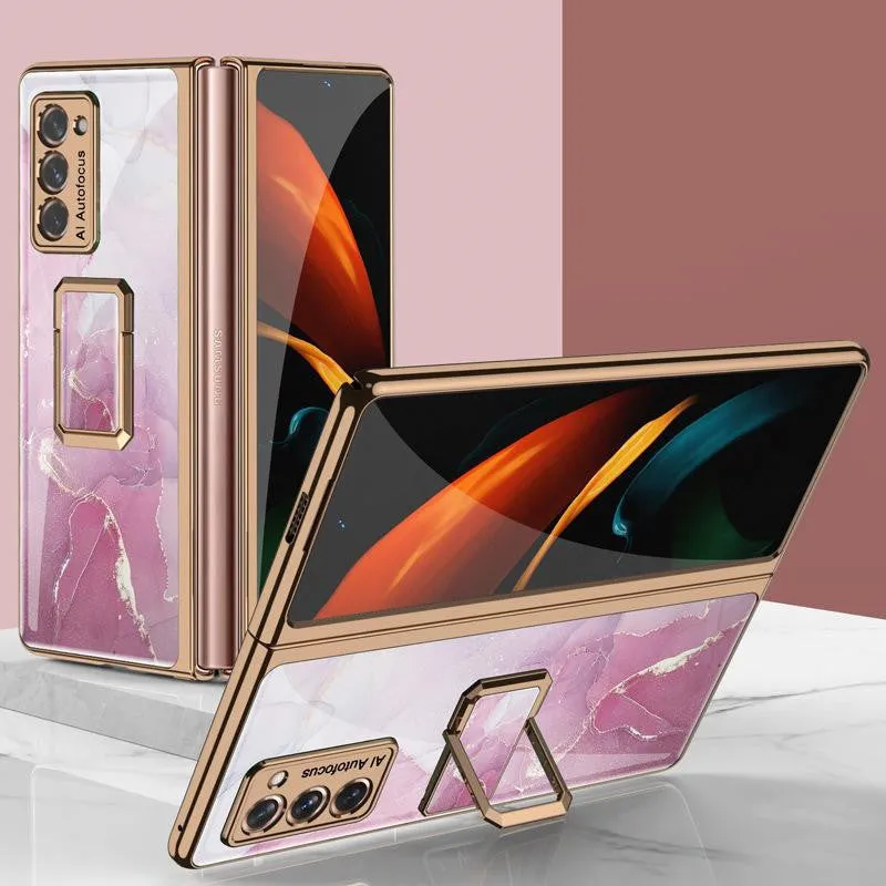 Folding vertical clock phone case for Samsung Galaxy Z Fold2 in malachite green with integrated clock stand