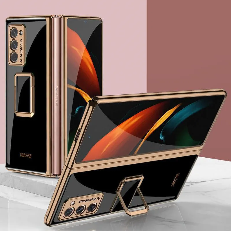Folding vertical clock phone case for Samsung Galaxy Z Fold2 in malachite green with integrated clock stand