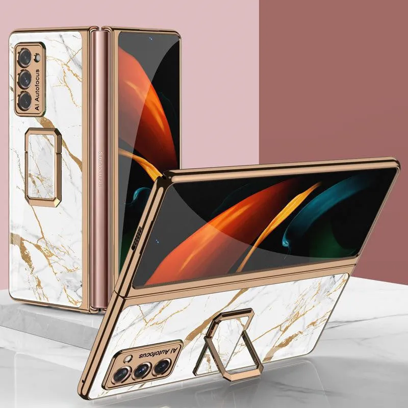 Folding vertical clock phone case for Samsung Galaxy Z Fold2 in malachite green with integrated clock stand