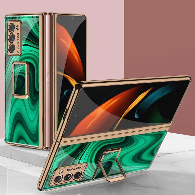 Folding vertical clock phone case for Samsung Galaxy Z Fold2 in malachite green with integrated clock stand
