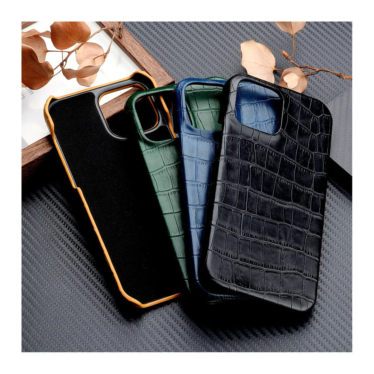 Leather Grain Oil Edge Leather Phone Case for iPhone 14 13 12 11 Series XS Max XR, PC+PU Protective Cover in Black Green Blue Yellow