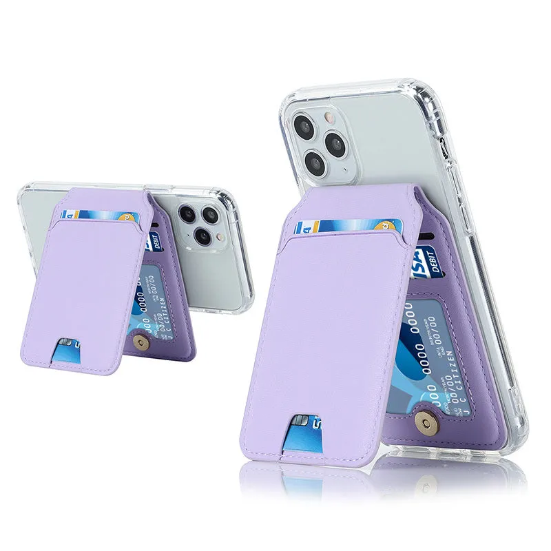 Magnetic card holder phone case for iPhone showing card slot on back, available in multiple colours