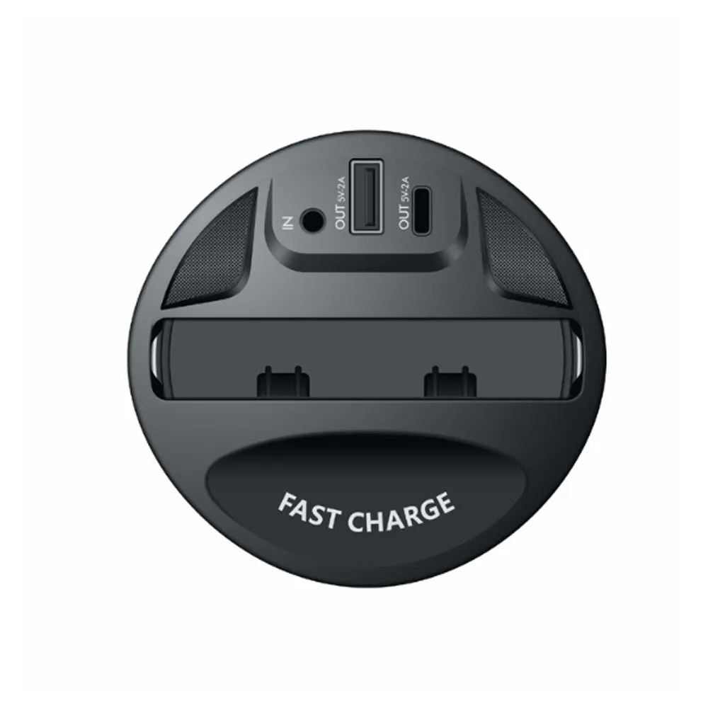 Car multifunctional two-in-one wireless charger in black with X8 model number 12V input and 5V output