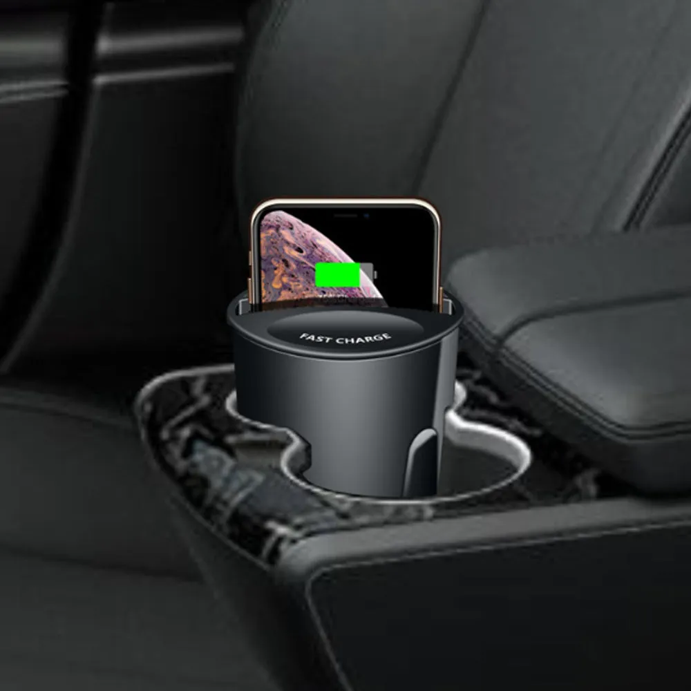 Car multifunctional two-in-one wireless charger in black with X8 model number 12V input and 5V output