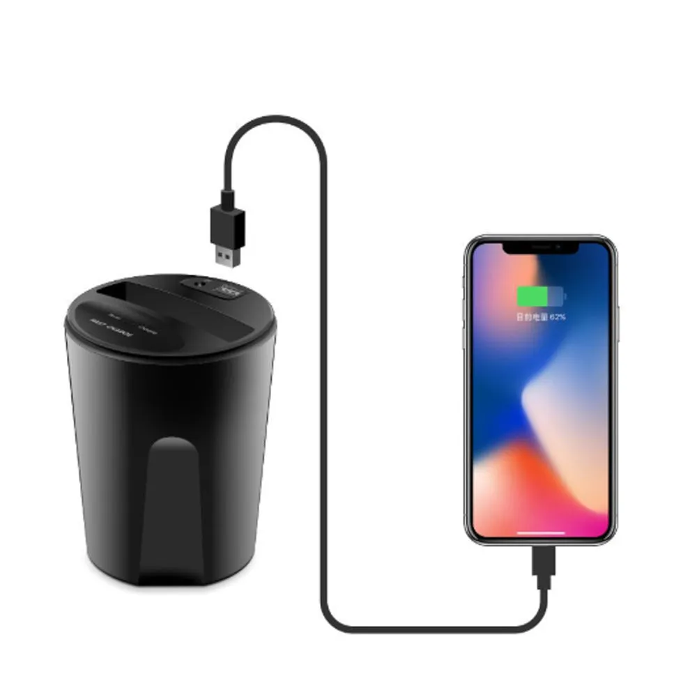 Car multifunctional two-in-one wireless charger in black with X8 model number 12V input and 5V output