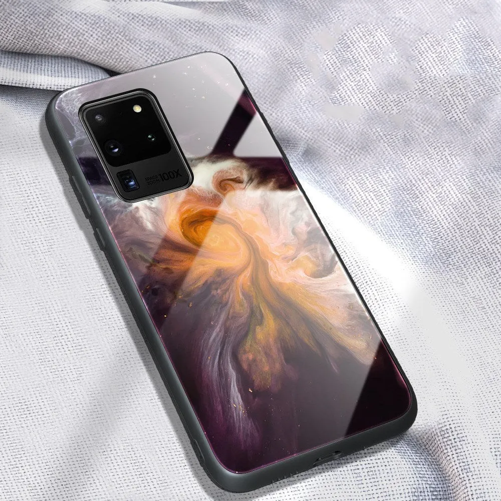 Marbled glass phone case with TPU bumper and tempered glass back for Samsung Galaxy models