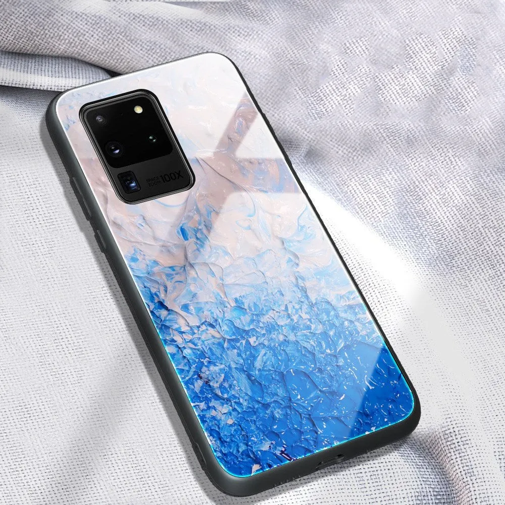 Marbled glass phone case with TPU bumper and tempered glass back for Samsung Galaxy models