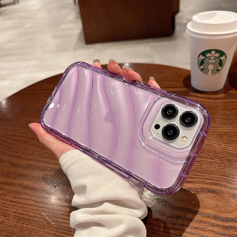 Transparent silicone phone case with embossed texture for iPhone, shown in clear finish