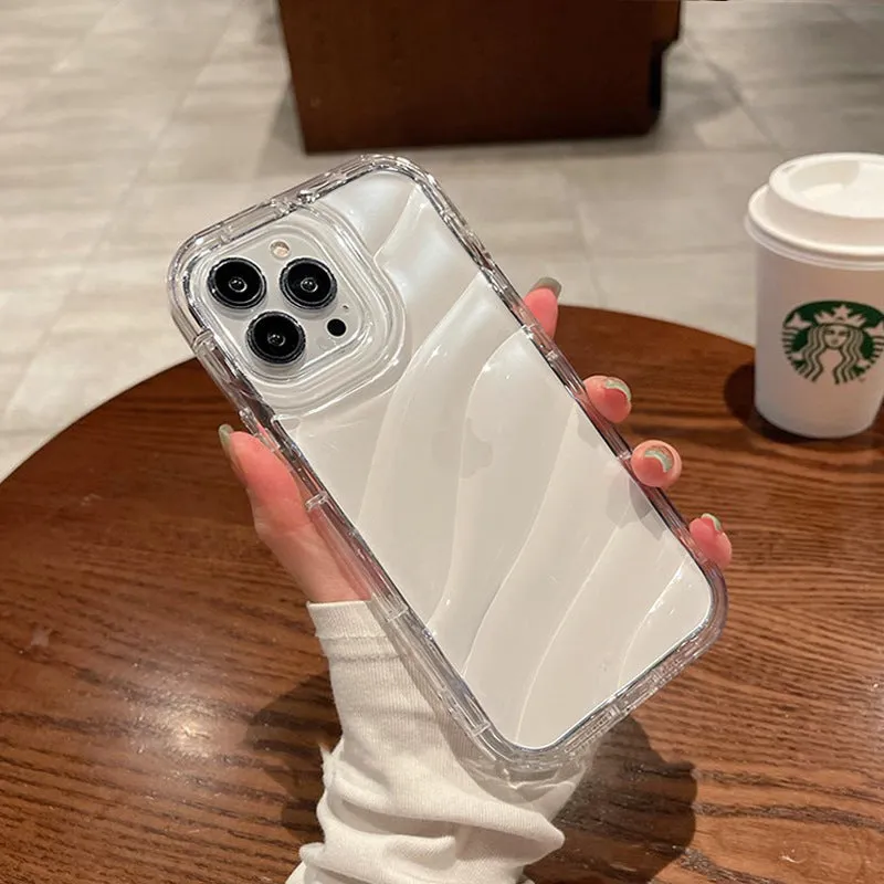 Transparent silicone phone case with embossed texture for iPhone, shown in clear finish
