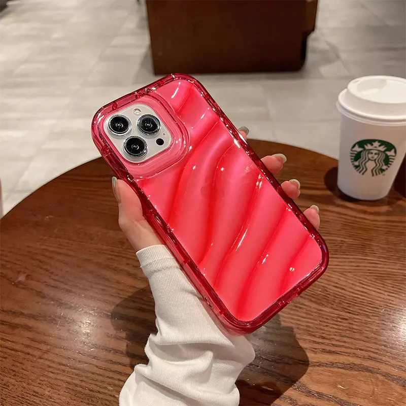 Transparent silicone phone case with embossed texture for iPhone, shown in clear finish