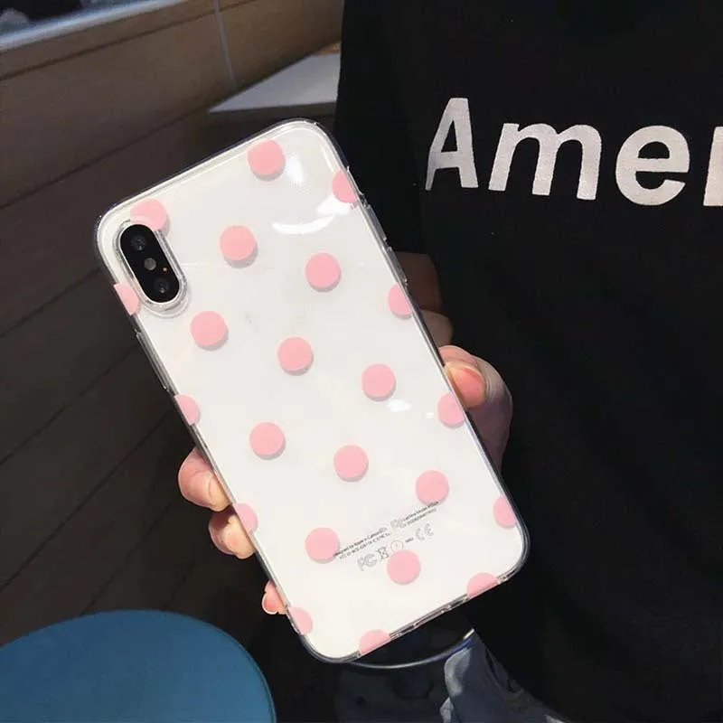 Dot TPU back cover case with wave point design for iPhone, black colour, showing rear and side view