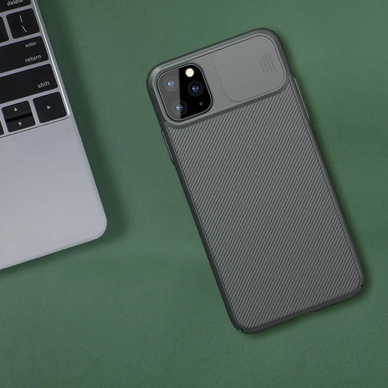 Solid colour PC phone case with lens protector for iPhone 11 Pro, black finish on rear view
