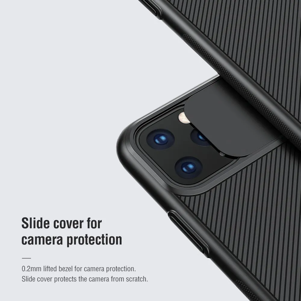 Solid colour PC phone case with lens protector for iPhone 11 Pro, black finish on rear view