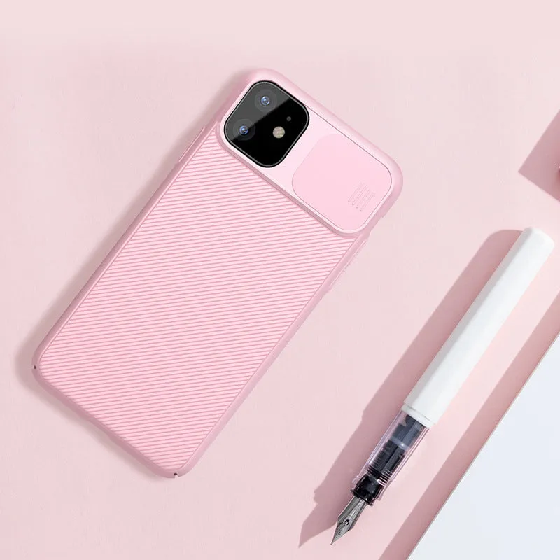 Solid colour PC phone case with lens protector for iPhone 11 Pro, black finish on rear view