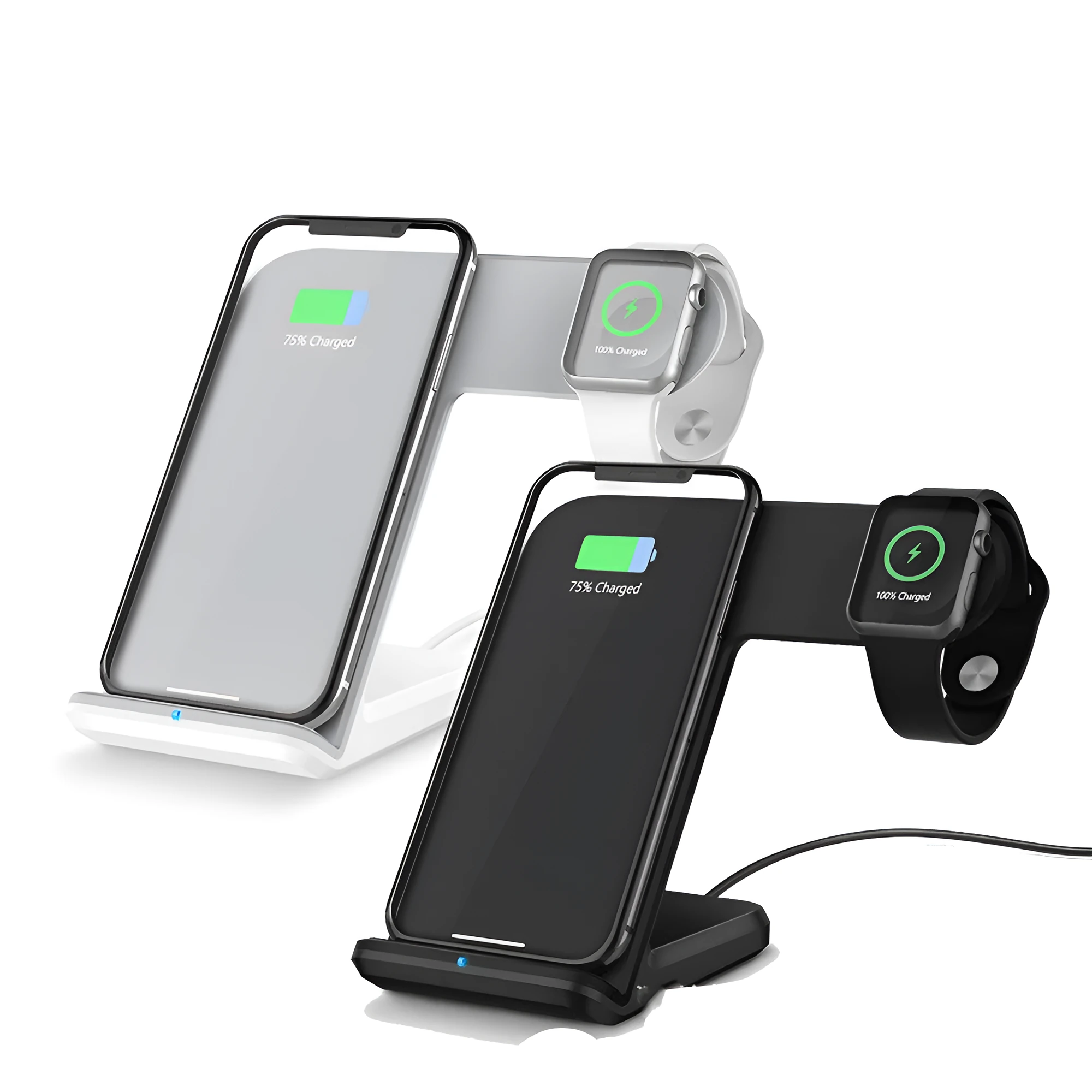 Black and white foldable wireless phone charger stand with Type-C cable