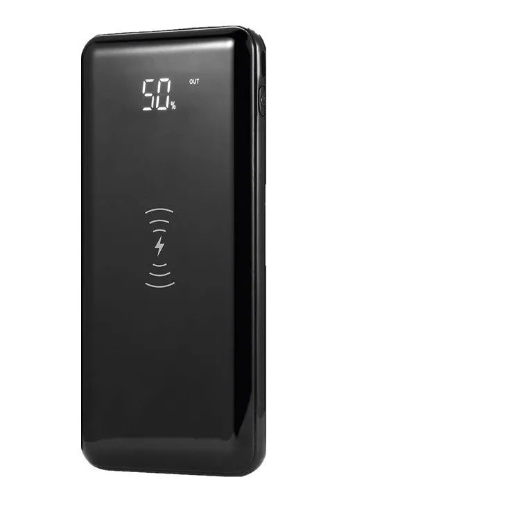Multifunctional mirror wireless charger with lithium battery in mirror finish on desktop