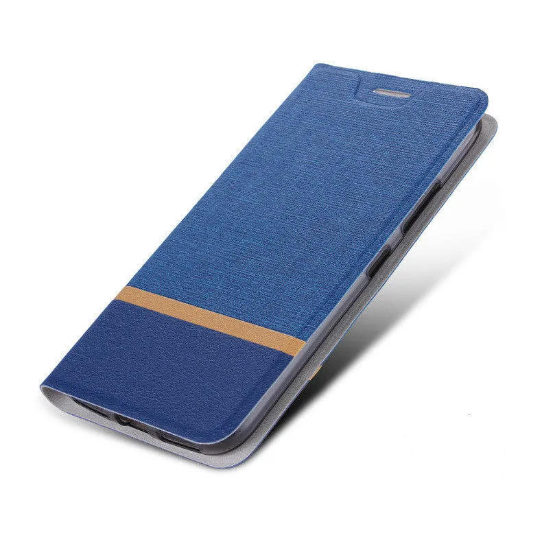 Glory 8A color contrast case with PU denim leather pattern and TPU clear back in black grey blue