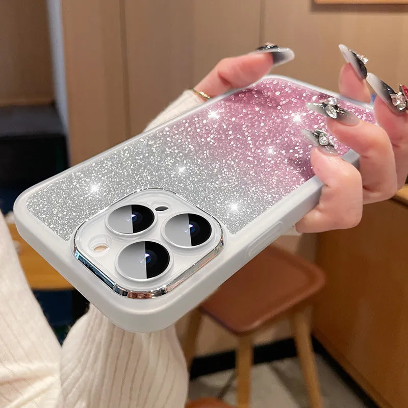 Ultra-thin transparent glitter phone case for iPhone with electroplated gradient flash colours