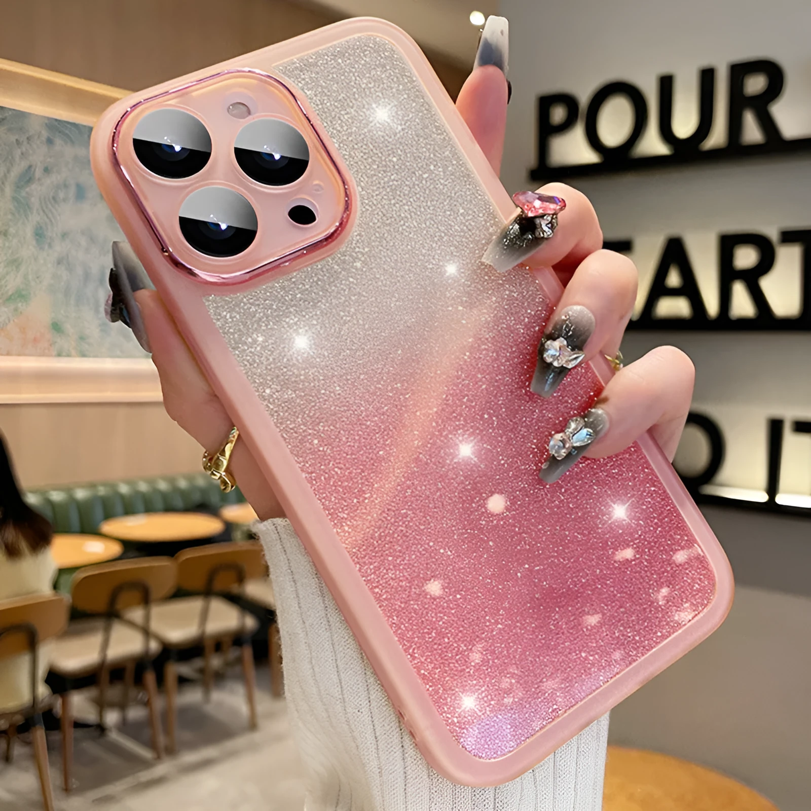 Ultra-thin transparent glitter phone case for iPhone with electroplated gradient flash colours