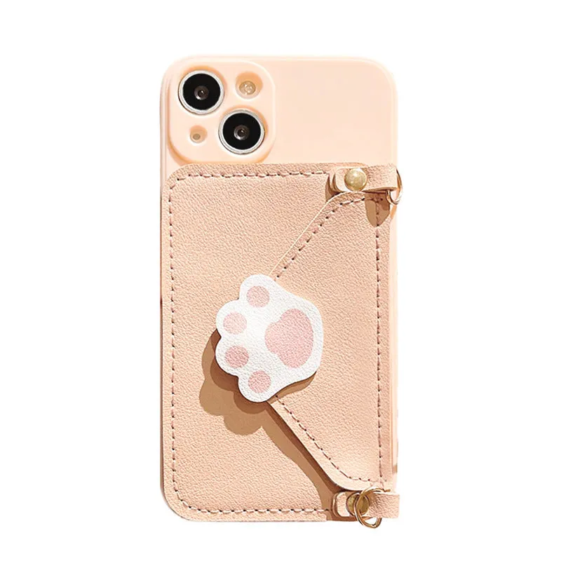 Cat's Paw TPU drop-proof crossbody phone case for iPhone, black colour, minimalist design