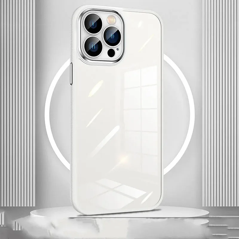 Creative Acrylic HD phone case hard protector for iPhone 12 13 14 series solid colour black