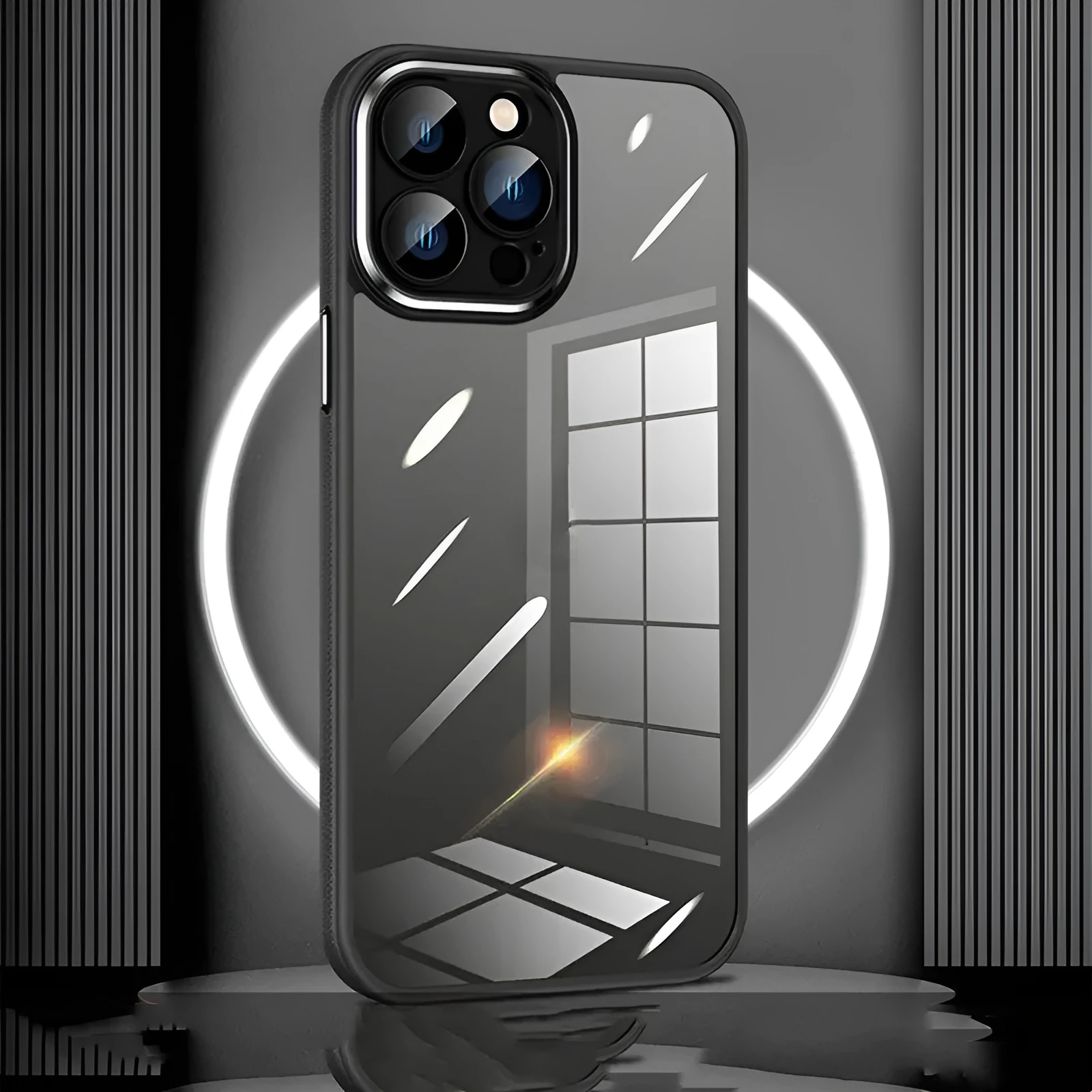 Creative Acrylic HD phone case hard protector for iPhone 12 13 14 series solid colour black