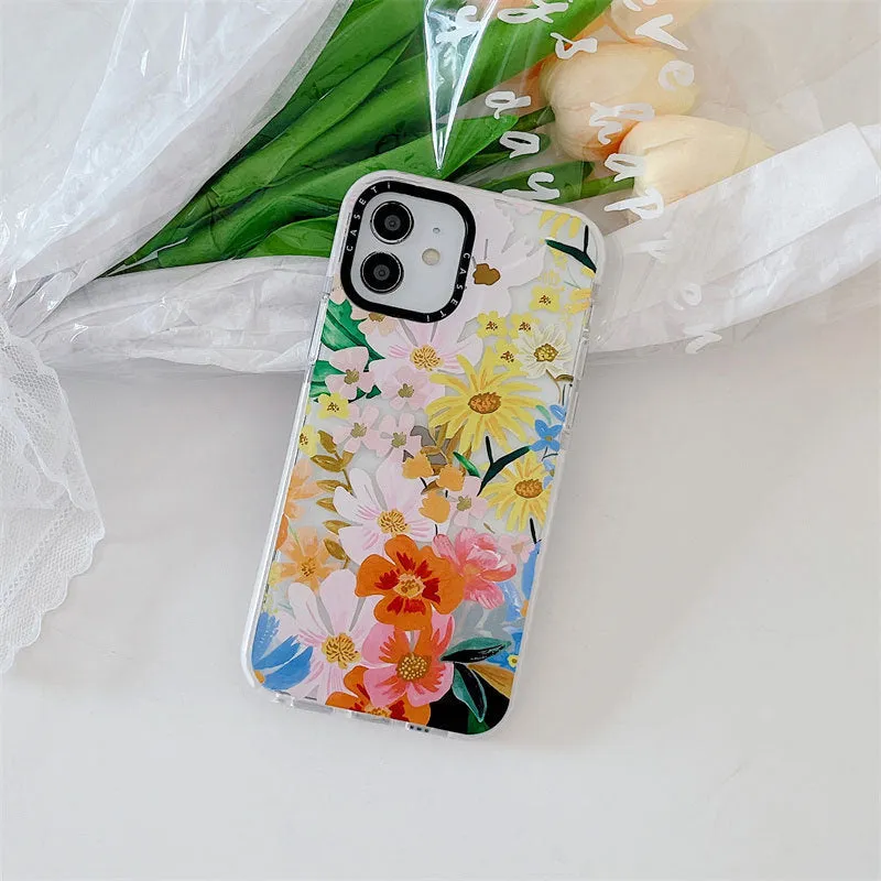 High transparent TPU mobile phone case with summer flower print and fall-proof protection for iPhone