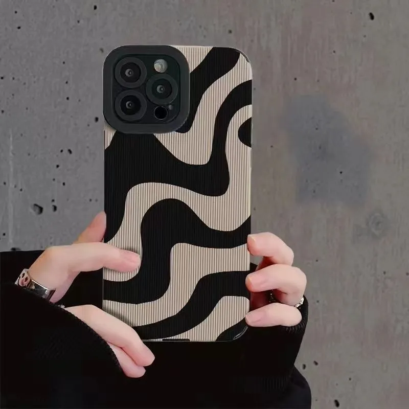 Dark cartoon imitation leather phone case for iPhone with black and zebra stripe colour options