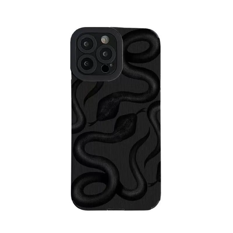 Dark cartoon imitation leather phone case for iPhone with black and zebra stripe colour options