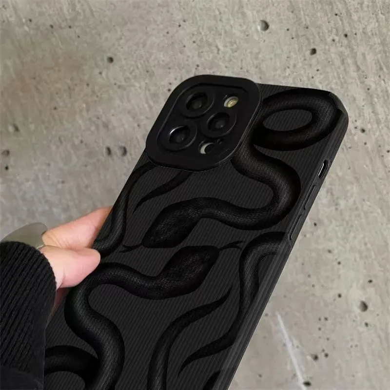 Dark cartoon imitation leather phone case for iPhone with black and zebra stripe colour options