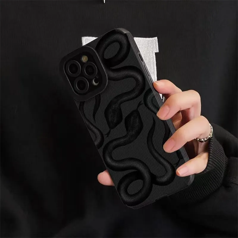 Dark cartoon imitation leather phone case for iPhone with black and zebra stripe colour options