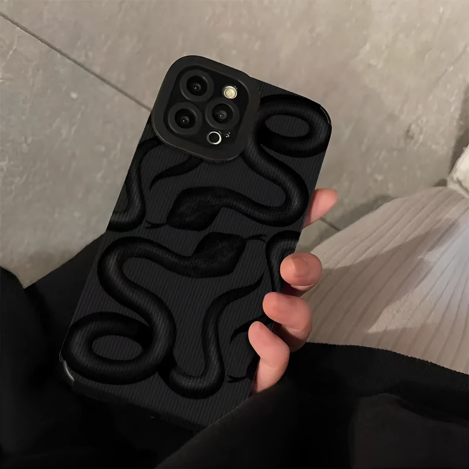 Dark cartoon imitation leather phone case for iPhone with black and zebra stripe colour options