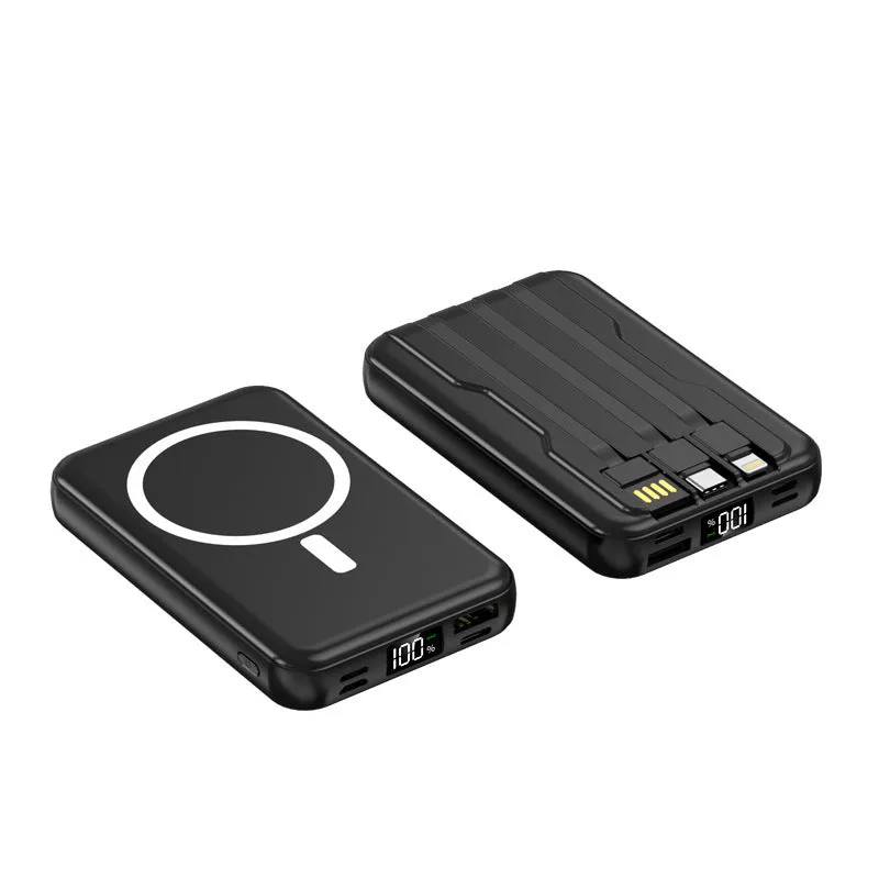 10000mAh magnetic wireless power bank with plastic case in white, black, royal blue and pink colour options